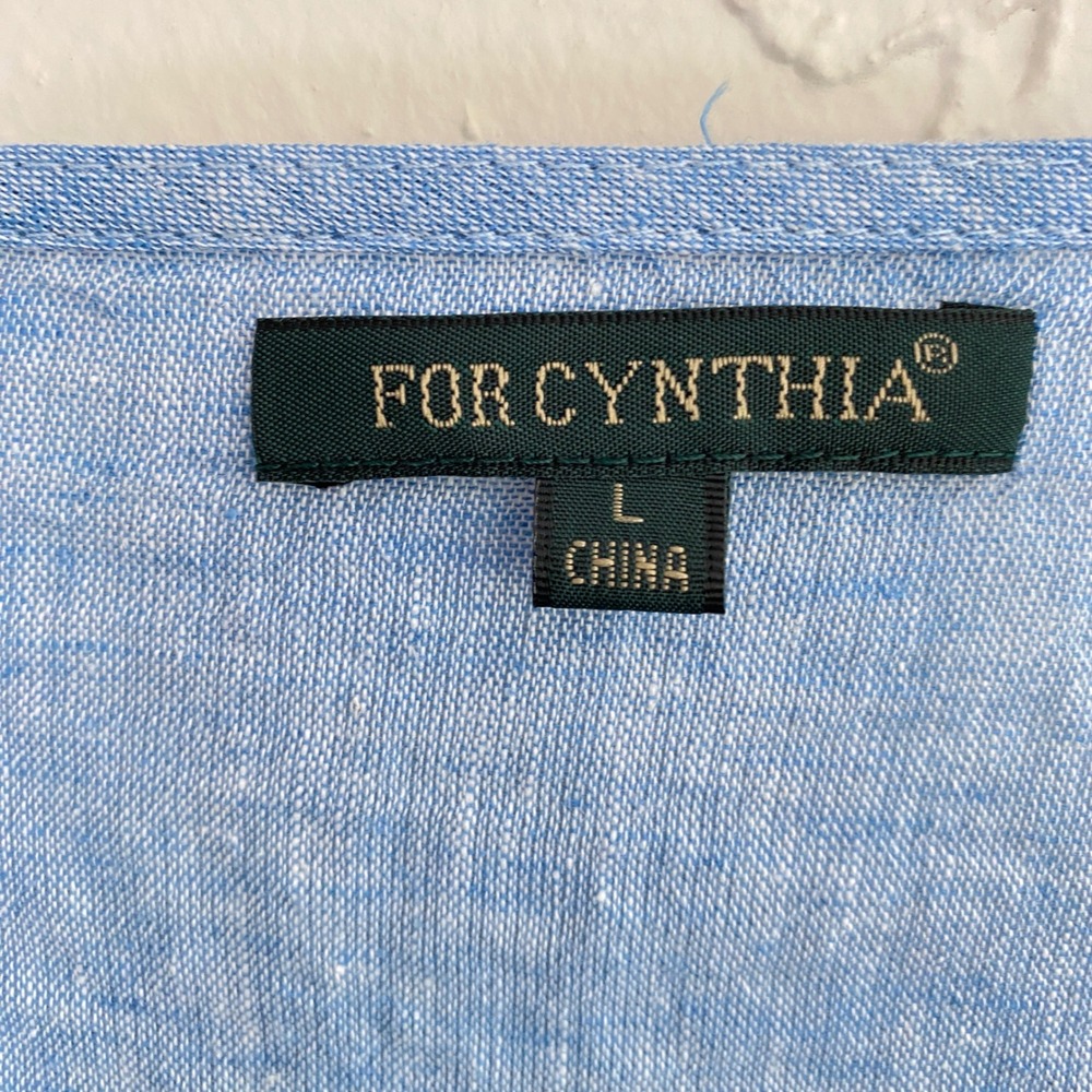 For Cynthia Top Womens Large Coastal Breezy Boho Blue Linen Blend Asymmetric Hem - Picture 3 of 7